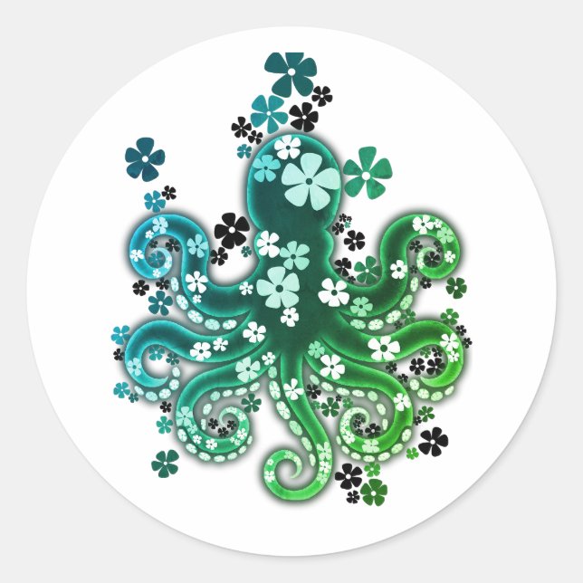 Sticker Rond . Jardin de pieuvres. (Devant)