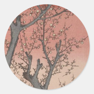 Sticker Rond Jardin de prune fleuri d'arbre japonais