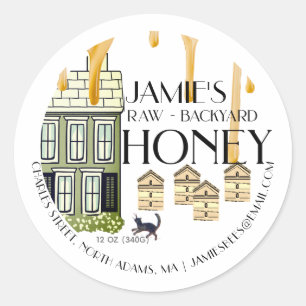 Sticker Rond Jardin de séchage Miel Cottage ruches Chat