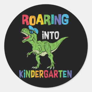 Sticker Rond Jardin d'enfants en ruines école T rex Dinosaur