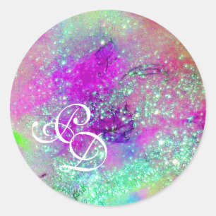 Sticker Rond JARDIN DES OMBRES PERDUES Pink Purple Blue Floral