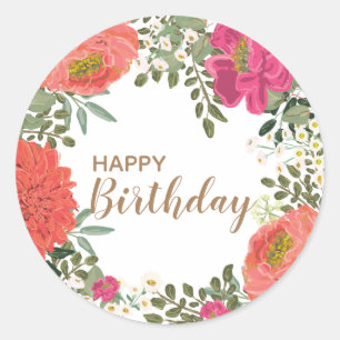 Sticker Rond Jardin d'été Floral Joy Joyeux anniversaire