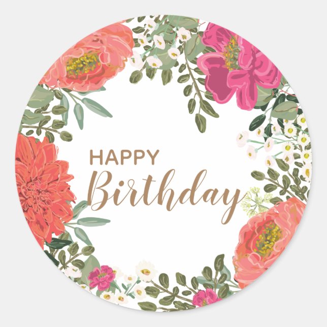 Sticker Rond Jardin d'été Joie Florale Bon Anniversaire (Devant)