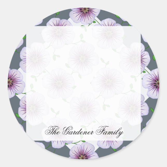 Sticker Rond Jardin doux bleu pâle Fleur de géranium sur n'impo (Devant)