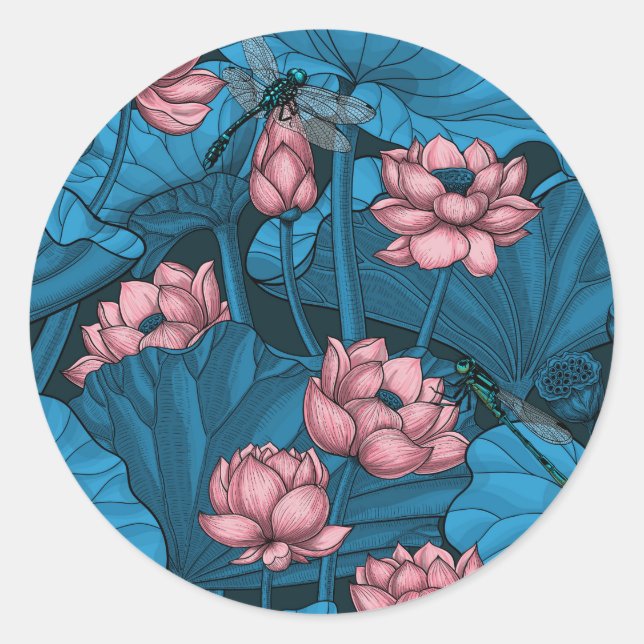 Sticker Rond Jardin du lotus nocturne (Devant)