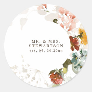 Sticker Rond Jardin Élégant de Fleurs Sauvages à l'Aquarelle