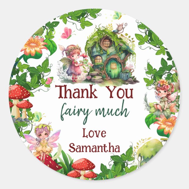 Sticker Rond Jardin enchanté Fée Fille Anniversaire Favoriser C (Devant)