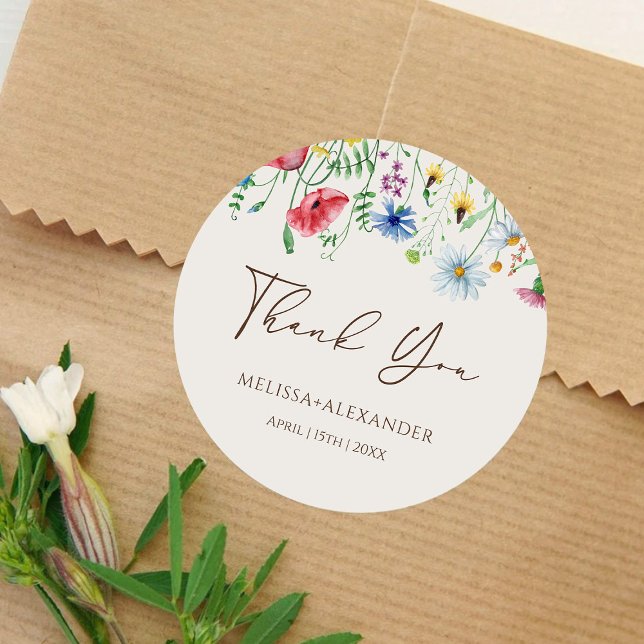 Sticker Rond Jardin fleur sauvage Floraux Mariage Beige (Créateur téléchargé)