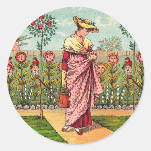 Sticker Rond Jardin Fleurir Femme Art Antique