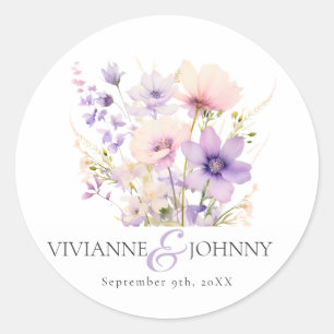 Sticker Rond Jardin Fleurs sauvages violet lavande violet Maria