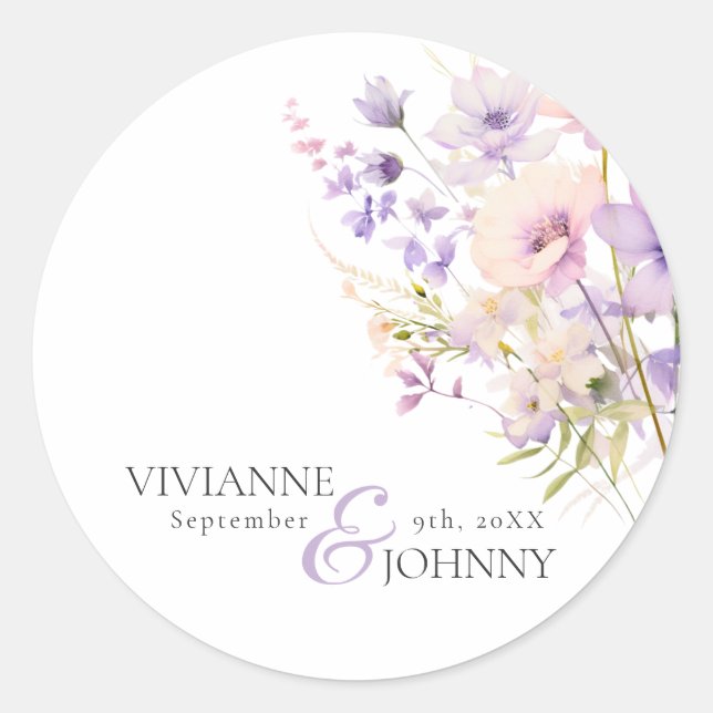 Sticker Rond Jardin Fleurs sauvages violet lavande violet Maria (Devant)