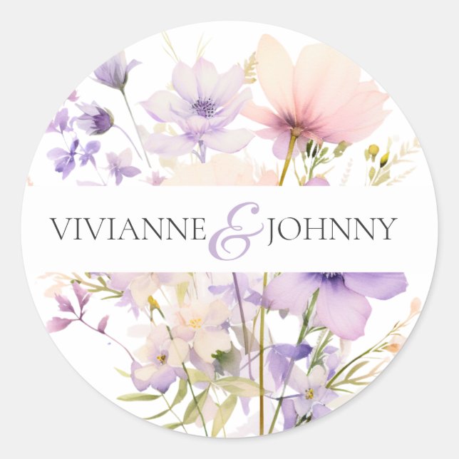 Sticker Rond Jardin Fleurs sauvages violet lavande violet Maria (Devant)