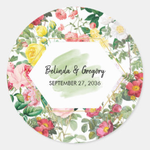 Sticker Rond Jardin floral, aquarelle et Mariage géométrique