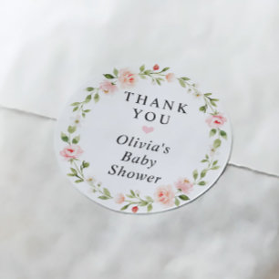 Sticker Rond Jardin Floral Aquarelle Rose en Fleur Baby Shower