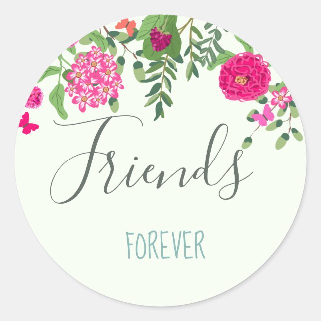 Sticker Rond Jardin floral avec papillons amis pour toujours (Devant)