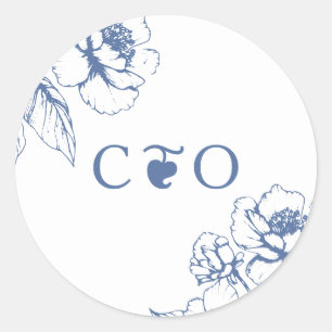 Sticker Rond Jardin Floral bleu Vintage classique Initiales Mar