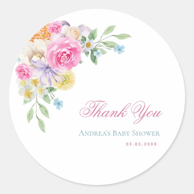 Sticker Rond Jardin floral clair Baby shower Merci (Devant)
