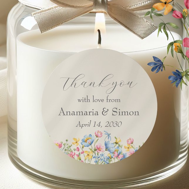 Sticker Rond Jardin Floral Fiançailles Favoriser Merci (Créateur téléchargé)