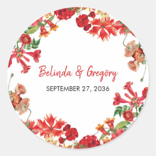 Sticker Rond Jardin Floral Rouge Mariage de fleurs botaniques