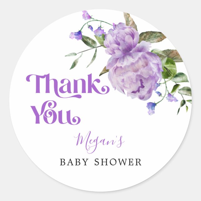 Sticker Rond Jardin Floral Violet Baby shower Favoriser (Devant)