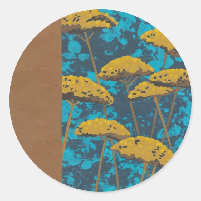 Sticker Rond Jardin Golden Yarrow avec Arrière - plan bleu (Devant)