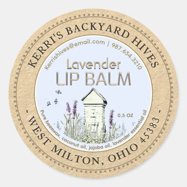 Sticker Rond Jardin Hive Beeswax Lavender Lavender Lavande Balm (Devant)