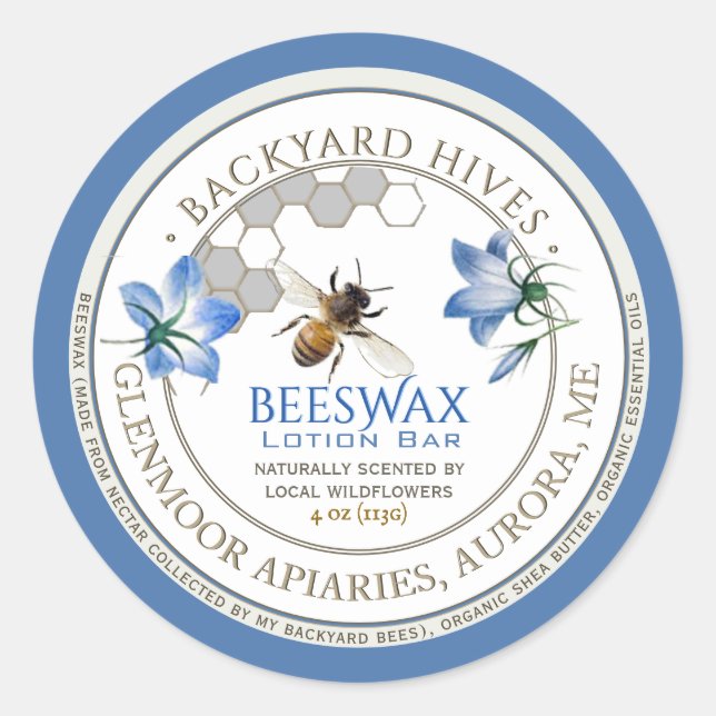 Sticker Rond Jardin Hive Lotion Bar Fleurs locales et abeille (Devant)