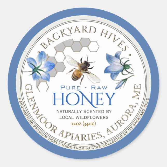 Sticker Rond Jardin Hive Raw Fleurs locales de miel et d'abeill (Devant)