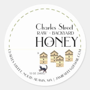 Sticker Rond Jardin Honey ruches avec abeilles et chat