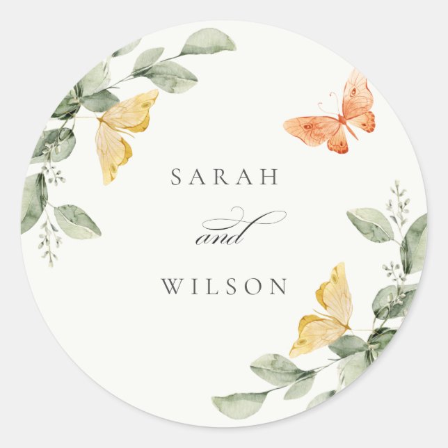 Sticker Rond Jardin Jaune mignon Papillons Mariage (Devant)