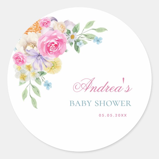 Sticker Rond Jardin lumineux Floral Printemps Baby shower été (Devant)