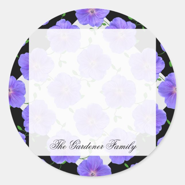 Sticker Rond Jardin romantique Blue Geranium Flower sur n'impor (Devant)