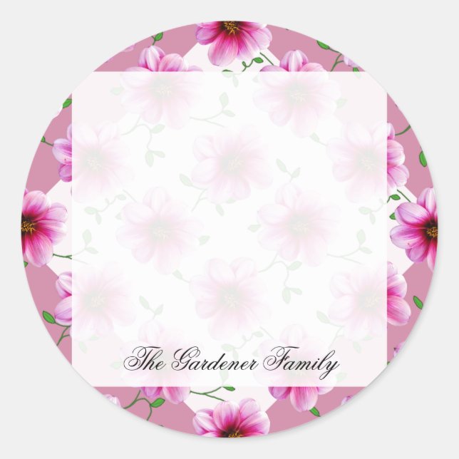 Sticker Rond Jardin romantique Rose Dahlia Fleur sur n'importe  (Devant)