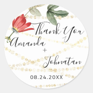 Sticker Rond Jardin Rose Gold Leaf Nom Date White Gold Ivy