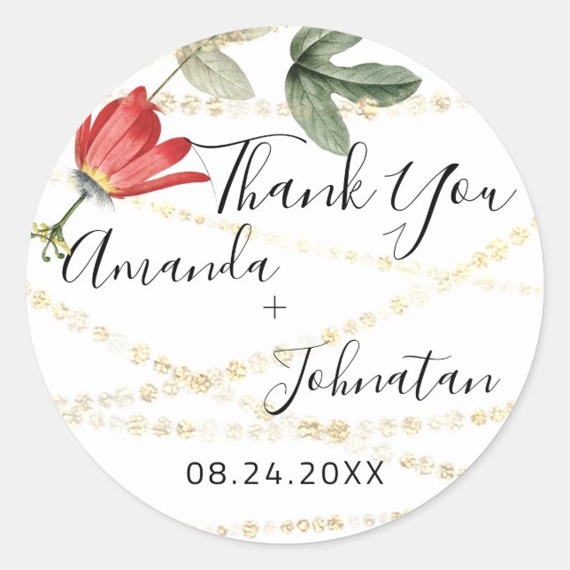 Sticker Rond Jardin Rose Gold Leaf Nom Date White Gold Ivy (Devant)