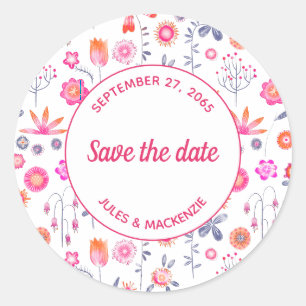Sticker Rond Jardin rose moderne Boho Enregistrer la date