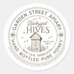 Sticker Rond Jardin ruches à main Bouteille de miel pur