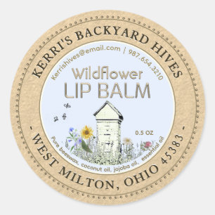 Sticker Rond Jardin ruches Beeswax Lip Balm Kraft Flower Étique