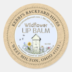Sticker Rond Jardin ruches Beeswax Lip Balm Kraft Hive Fleurs