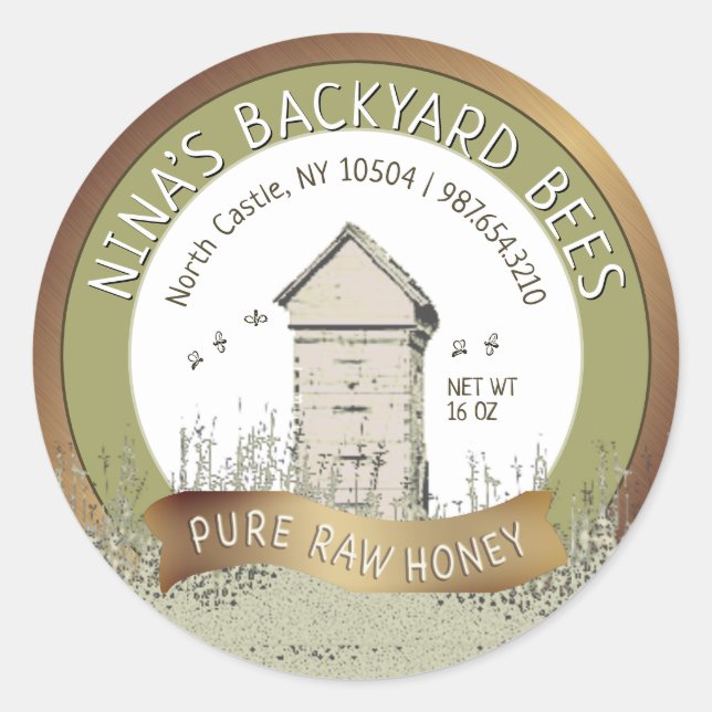 Sticker Rond Jardin ruches Miel pur miel cru cuivre vert (Devant)