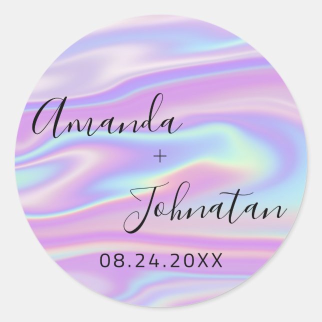 Sticker Rond Jardin Simplement Nom Date Holographique Noir (Devant)