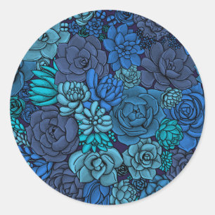 Sticker Rond Jardin succulent en bleu