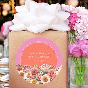 Sticker Rond Jardin Sunrise rose Orange moderne Mariage Floral