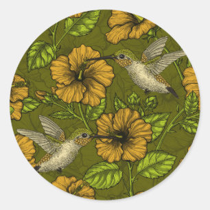 Sticker Rond Jardin tropical nocturne jaune et vert