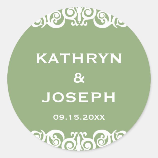 Sticker Rond Jardin vert Victorian scroll mariage pour étiquett (Devant)