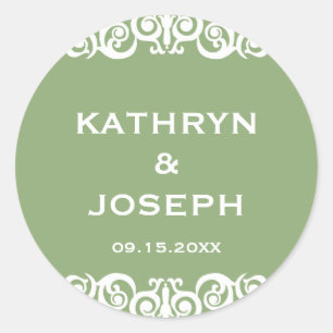 Sticker Rond Jardin vert Victorian scroll mariage pour étiquett