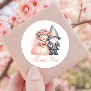 Sticker Rond Jardin Whimsical Gnome Merci Mariage rustique