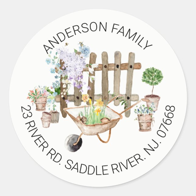 Sticker Rond Jardinage Planter de nouvelles racines Adresse (Devant)