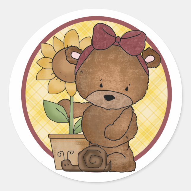 Sticker Rond Jardinage Teddy Bear v4 (Devant)