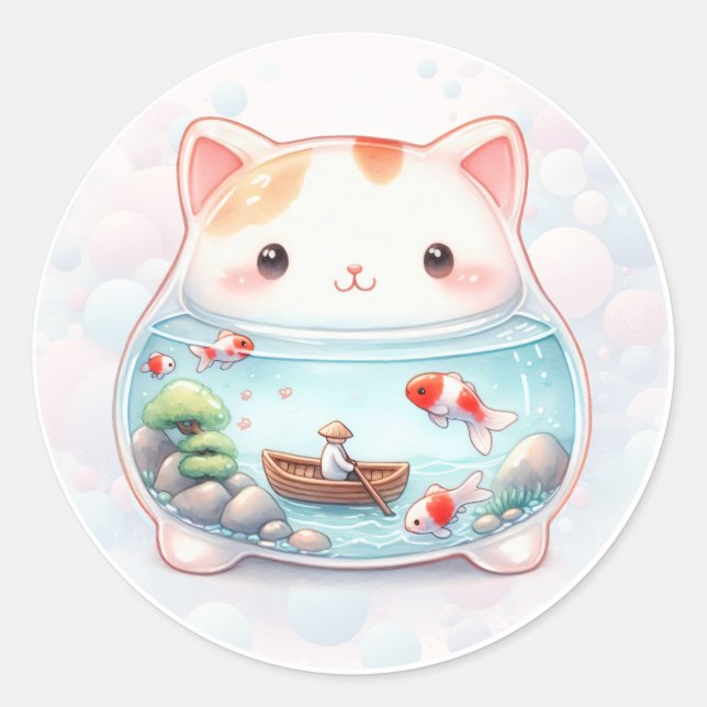 Sticker Rond Jarres d'animaux de lunettes - Chat - (Devant)